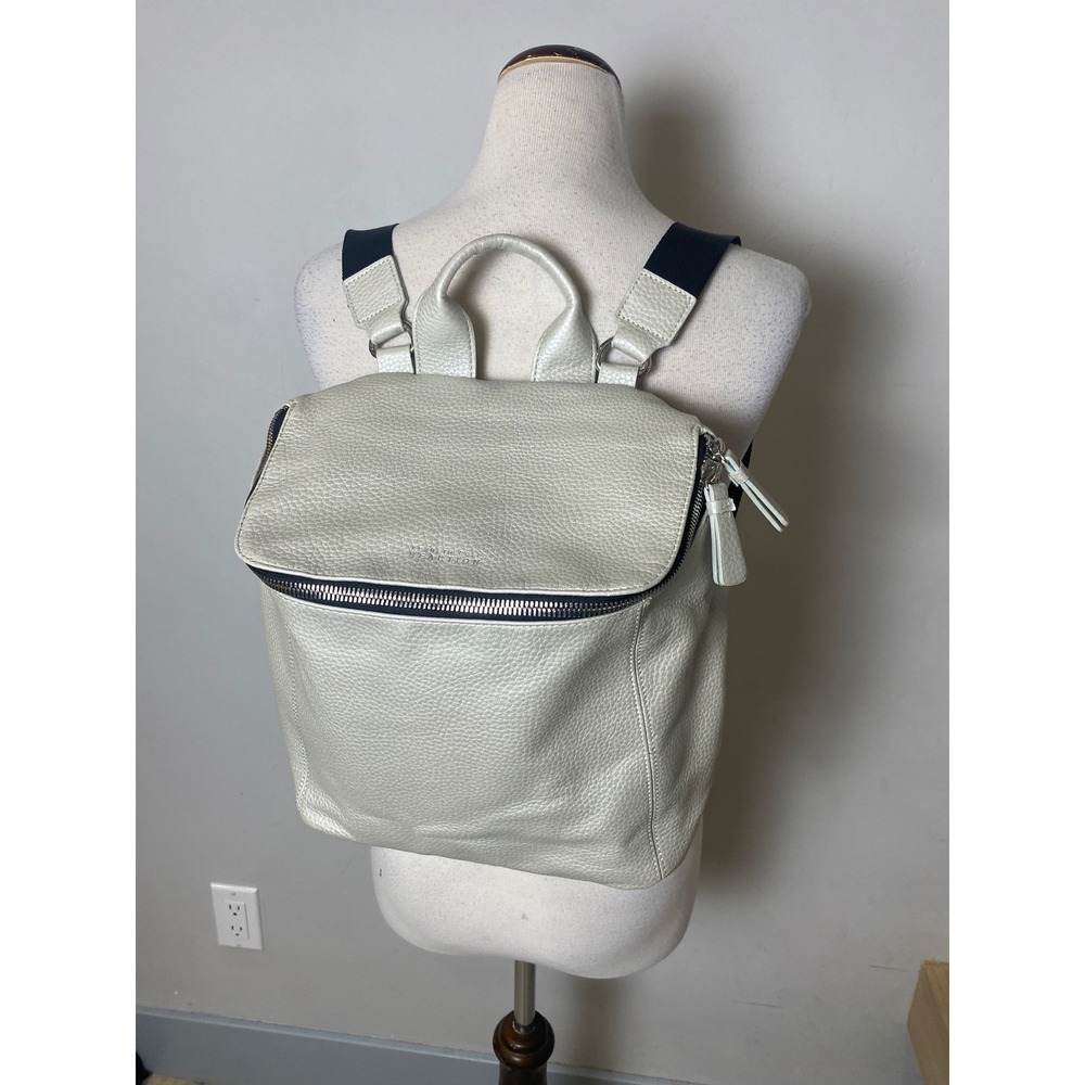 Kenneth Cole Reaction Pebbled Leather Backpack in Off-White with Black Straps